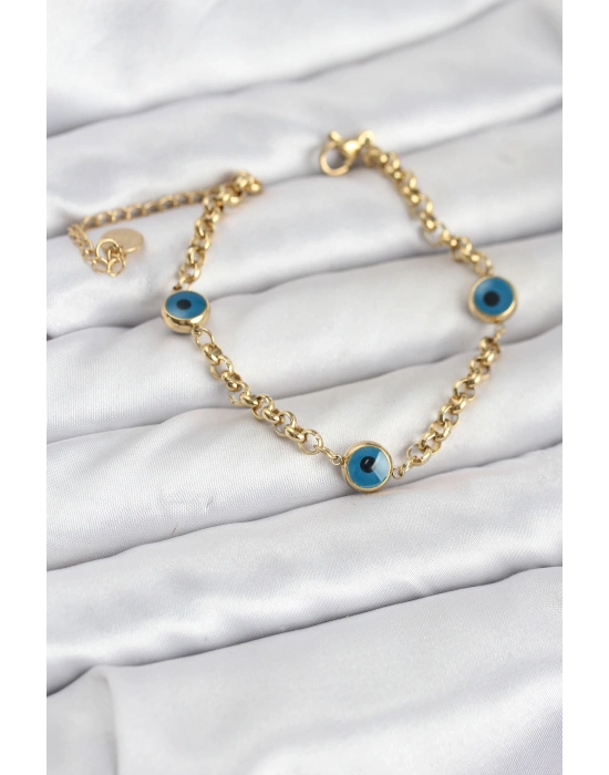 MuI MuI 316L Çelik Nazar Model Gold Renk Kadın Bileklik