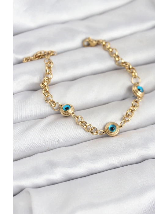 MuI MuI 316L Çelik Nazar Model Gold Renk Kadın Bileklik
