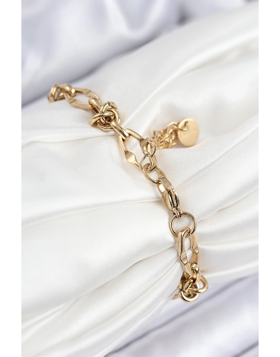 MuI MuI 316L Çelik Parçalı Zincir Model Gold Renk Kadın Bileklik