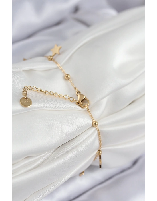 MuI MuI 316L Çelik Sıralı Yıldız Model Gold Renk Kadın Bileklik