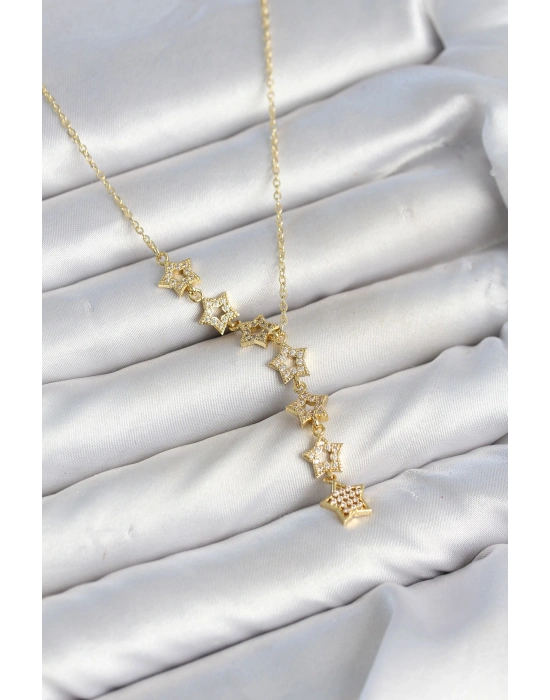 MuI MuI 316L Çelik Yıldız Model Gold Renk Zirkon Taşlı Kadın Kolye
