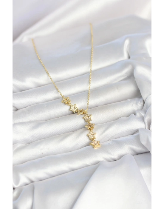MuI MuI 316L Çelik Yıldız Model Gold Renk Zirkon Taşlı Kadın Kolye