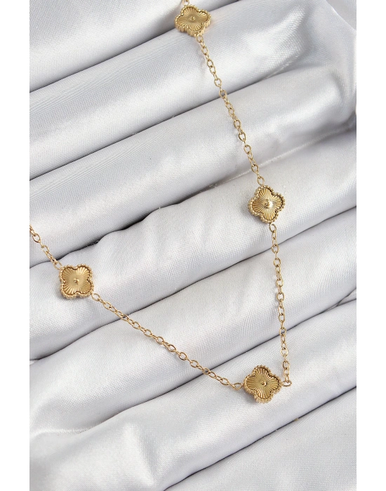 MuI MuI 316L Çelik Yonca Model Gold Renk Kadın Kolye
