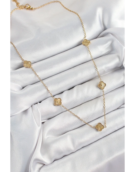 MuI MuI 316L Çelik Yonca Model Gold Renk Kadın Kolye