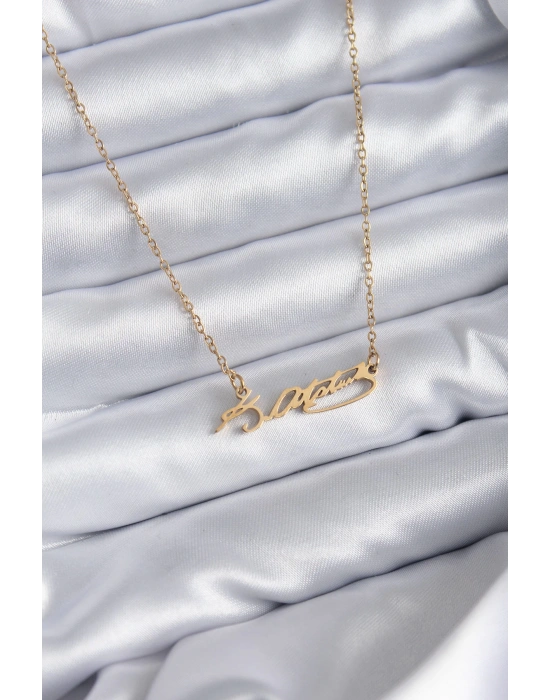 MuI MuI 316L Çelik Zincir Gold Renk Atatürk İmzası Model Kadın Kolye