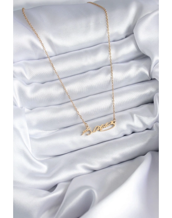 MuI MuI 316L Çelik Zincir Gold Renk Atatürk İmzası Model Kadın Kolye