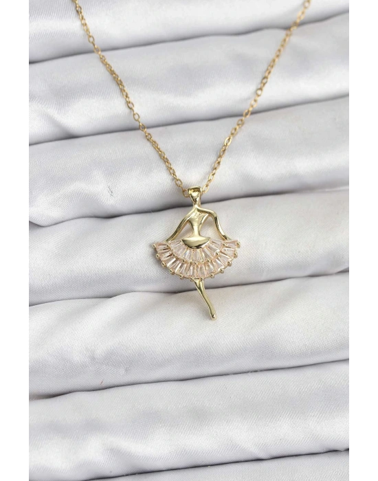 MuI MuI 316L Çelik Zincir Gold Renk Balerin Model Kadın Kolye