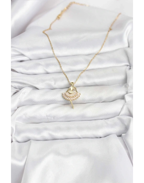 MuI MuI 316L Çelik Zincir Gold Renk Balerin Model Kadın Kolye
