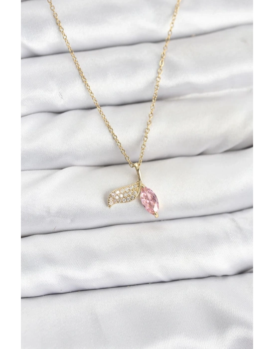 MuI MuI 316L Çelik Zincir Gold Renk Balık Kuyruğu Model Zirkon Taşlı Kadın Kolye