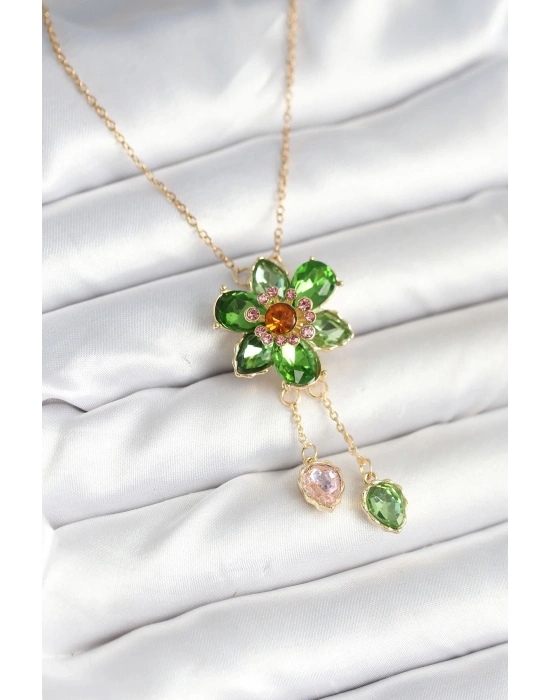 MuI MuI 316L Çelik Zincir Gold Renk Çiçek Model Sallantılı Kadın Kolye