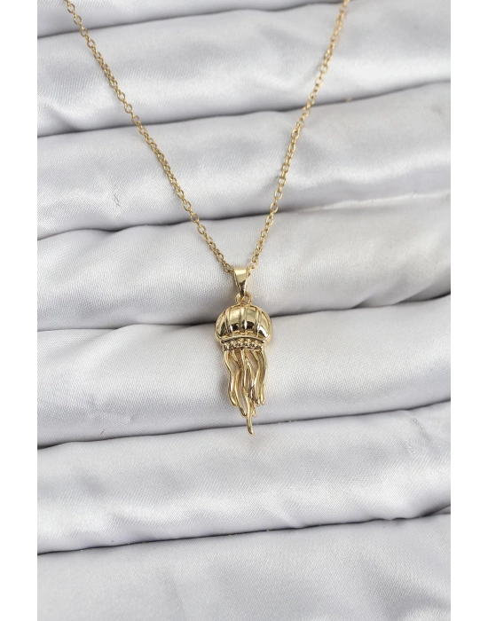 MuI MuI 316L Çelik Zincir Gold Renk Deniz Anası Model Zirkon Taşlı Kadın Kolye