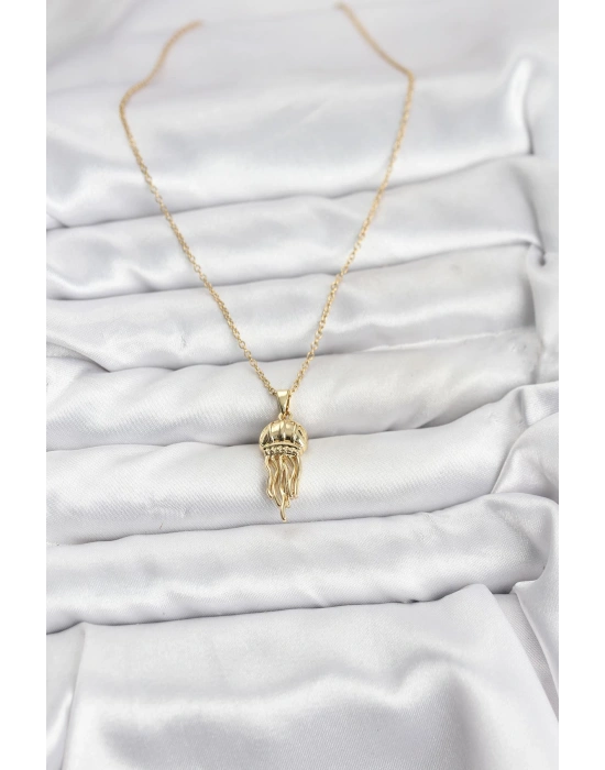 MuI MuI 316L Çelik Zincir Gold Renk Deniz Anası Model Zirkon Taşlı Kadın Kolye