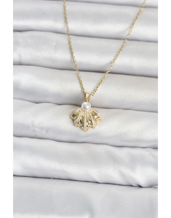 MuI MuI 316L Çelik Zincir Gold Renk Deniz Kabuğu Model Kadın Kolye