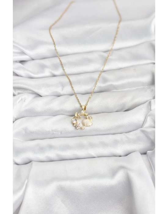 MuI MuI 316L Çelik Zincir Gold Renk Deniz Tema Model Zirkon Taşlı Kadın Kolye