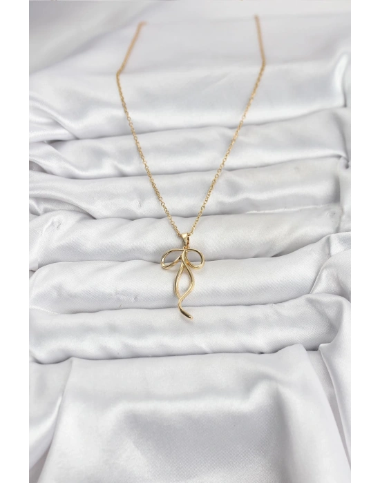 MuI MuI 316L Çelik Zincir Gold Renk Fiyonk Model Kadın Kolye