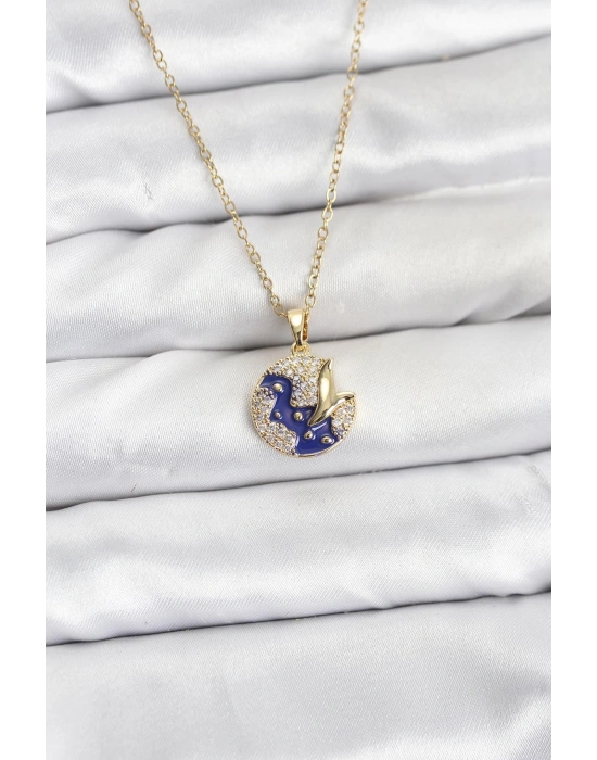 MuI MuI 316L Çelik Zincir Gold Renk Gece Model Zirkon Taşlı Kadın Kolye