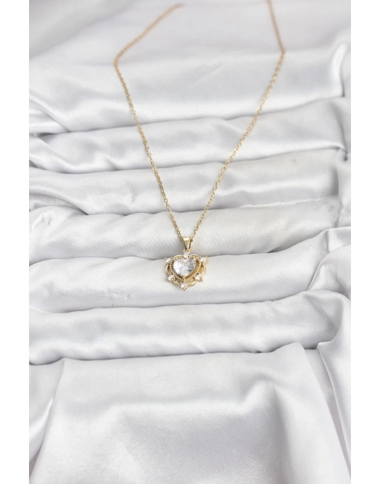 MuI MuI 316L Çelik Zincir Gold Renk Kalp Model Zirkon Taşlı Kadın Kolye