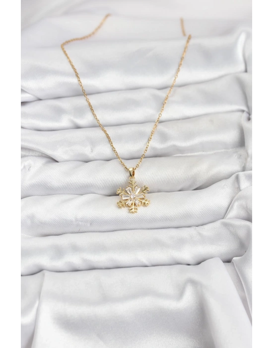 MuI MuI 316L Çelik Zincir Gold Renk Kar Tanesi Model Zirkon Taşlı Kadın Kolye