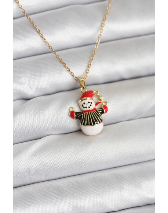 MuI MuI 316L Çelik Zincir Gold Renk Kardan Adam Figürlü Yılbaşı Temalı Kadın Kolye