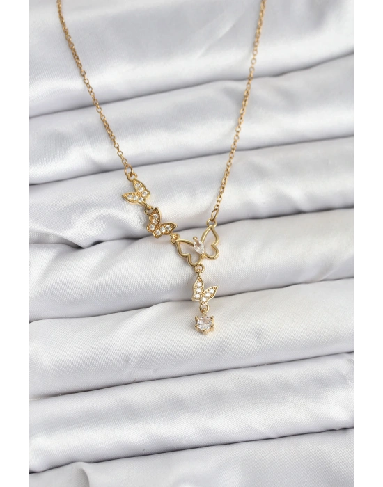 MuI MuI 316L Çelik Zincir Gold Renk Kelebek Model Kadın Kolye