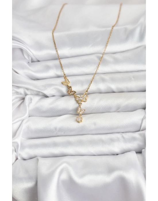 MuI MuI 316L Çelik Zincir Gold Renk Kelebek Model Kadın Kolye