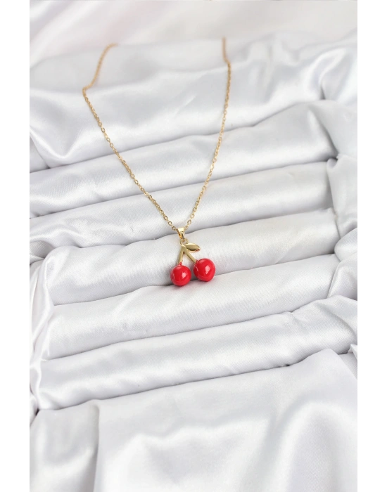 MuI MuI 316L Çelik Zincir Gold Renk Kiraz Model Kadın Kolye