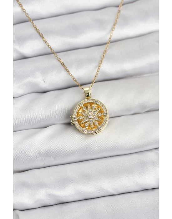 MuI MuI 316L Çelik Zincir Gold Renk Kutup Yıldızı Kapaklı Model Kadın Kolye