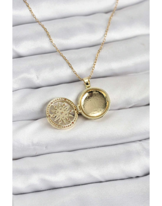 MuI MuI 316L Çelik Zincir Gold Renk Kutup Yıldızı Kapaklı Model Kadın Kolye