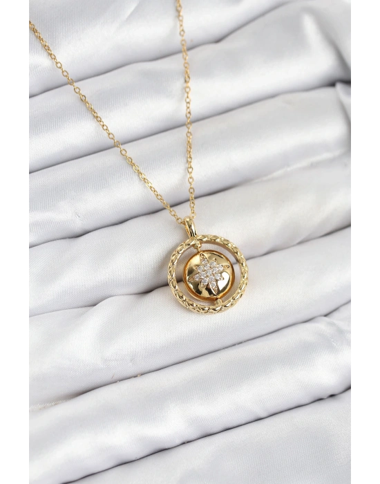 MuI MuI 316L Çelik Zincir Gold Renk Kutup Yıldızı Model Kadın Kolye