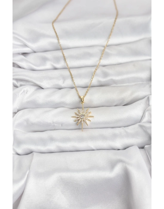 MuI MuI 316L Çelik Zincir Gold Renk Kutup Yıldızı Model Zirkon Taşlı Kadın Kolye