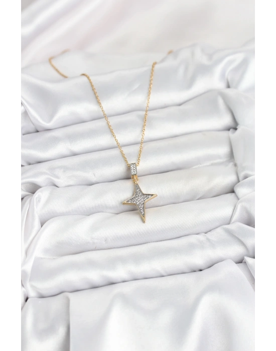 MuI MuI 316L Çelik Zincir Gold Renk Kutup Yıldızı Model Zirkon Taşlı Kadın Kolye