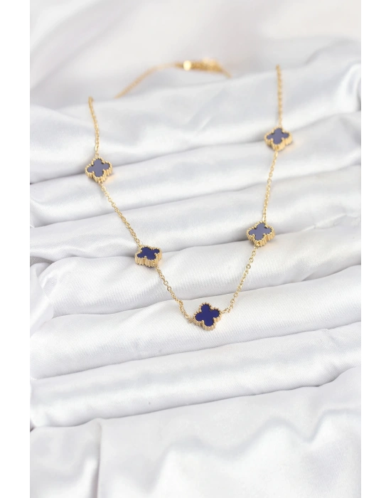 MuI MuI 316L Çelik Zincir Gold Renk Lacivert Baby Boy Yonca Kadın Kolye