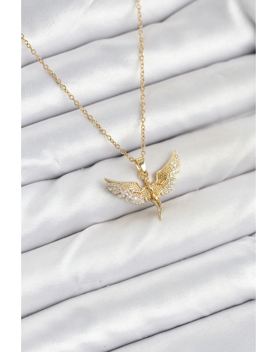 MuI MuI 316L Çelik Zincir Gold Renk Melek Model Kadın Kolye