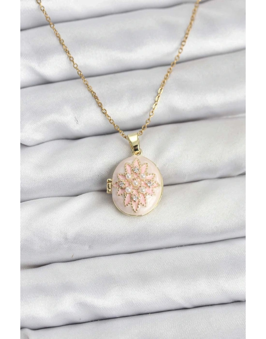 MuI MuI 316L Çelik Zincir Gold Renk Mineli Lotus Model Açılabilir Kadın Kolye