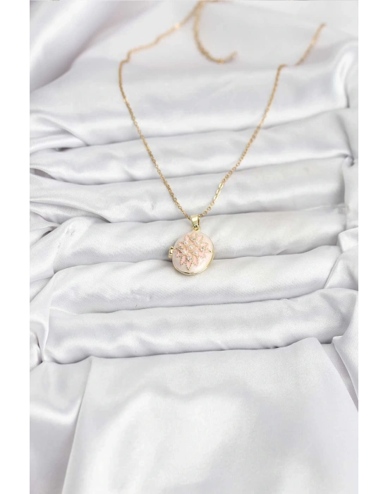 MuI MuI 316L Çelik Zincir Gold Renk Mineli Lotus Model Açılabilir Kadın Kolye