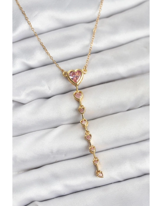 MuI MuI 316L Çelik Zincir Gold Renk Pembe Kalp Kadın Kolye