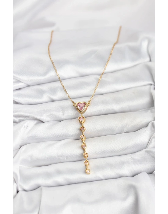 MuI MuI 316L Çelik Zincir Gold Renk Pembe Kalp Kadın Kolye