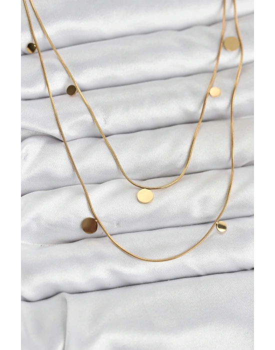 MuI MuI 316L Çelik Zincir Gold Renk Pullu Kadın Kolye