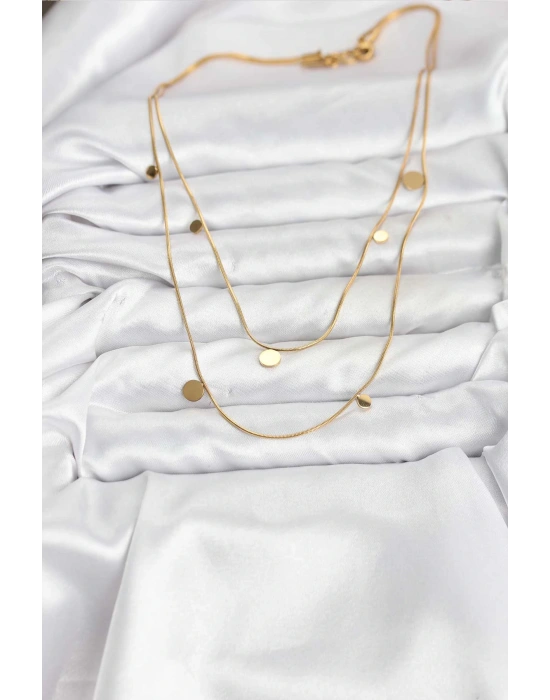 MuI MuI 316L Çelik Zincir Gold Renk Pullu Kadın Kolye