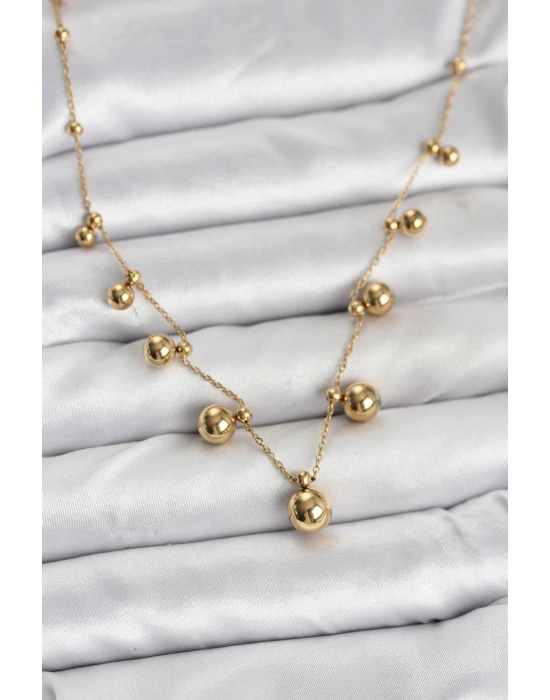 MuI MuI 316L Çelik Zincir Gold Renk Topçuklu Kolye