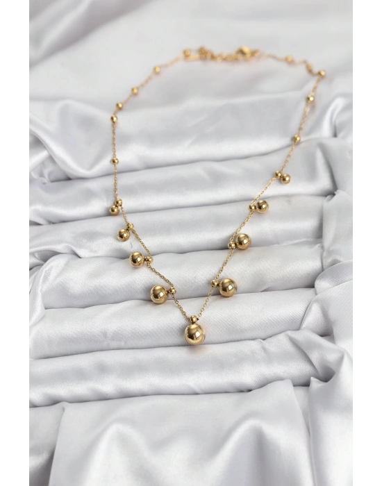 MuI MuI 316L Çelik Zincir Gold Renk Topçuklu Kolye