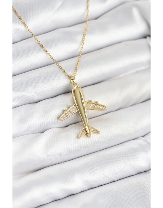 MuI MuI 316L Çelik Zincir Gold Renk Uçak Model Kadın Kolye