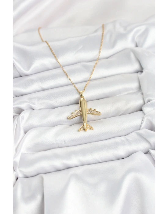 MuI MuI 316L Çelik Zincir Gold Renk Uçak Model Kadın Kolye