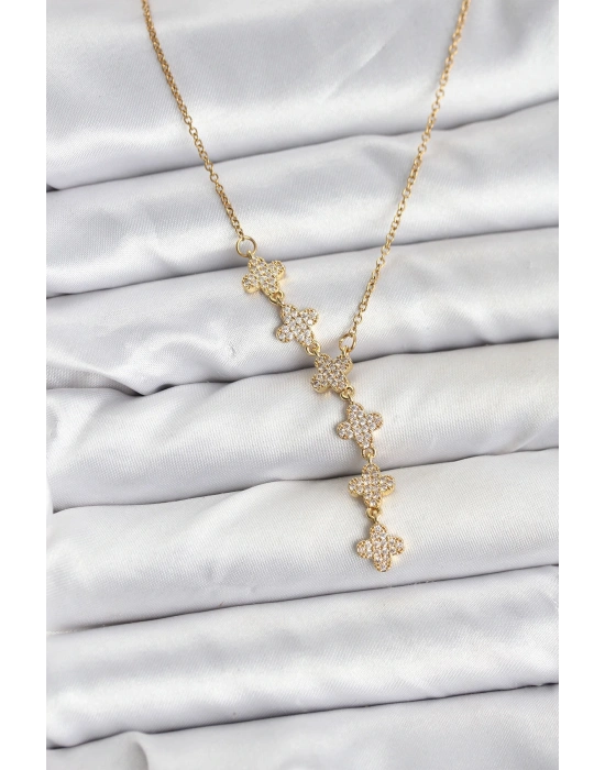 MuI MuI 316L Çelik Zincir Gold Renk Yonca Model Kadın Kolye