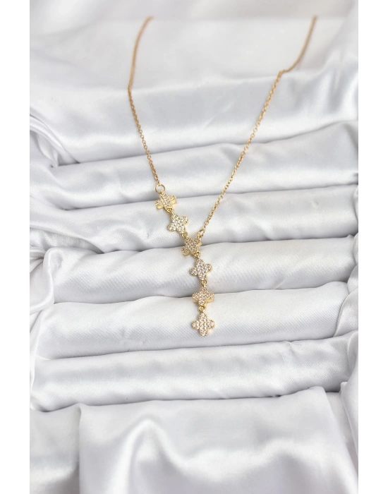 MuI MuI 316L Çelik Zincir Gold Renk Yonca Model Kadın Kolye