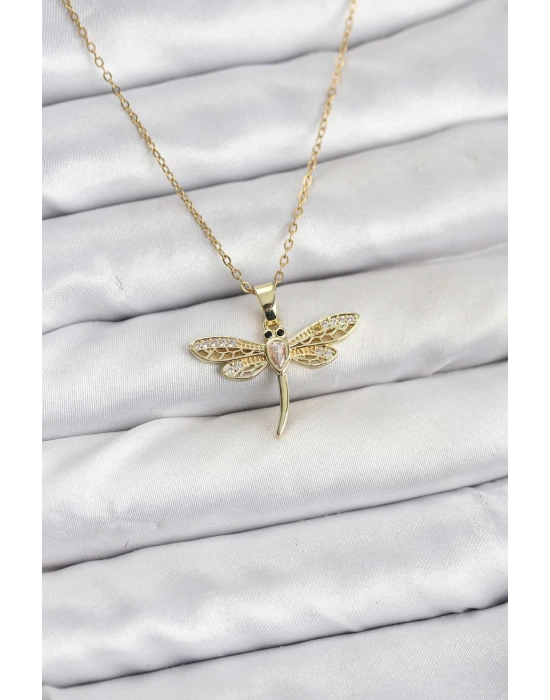 MuI MuI 316L Çelik Zincir Gold Renk Yusufçuk Model Kadın Kolye