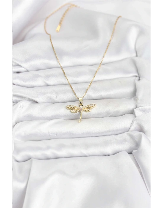 MuI MuI 316L Çelik Zincir Gold Renk Yusufçuk Model Kadın Kolye