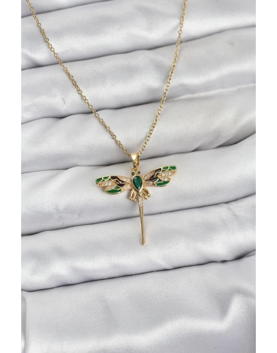 MuI MuI 316L Çelik Zincir Gold Renk Yusufçuk Model Zirkon Taşlı Kadın Kolye