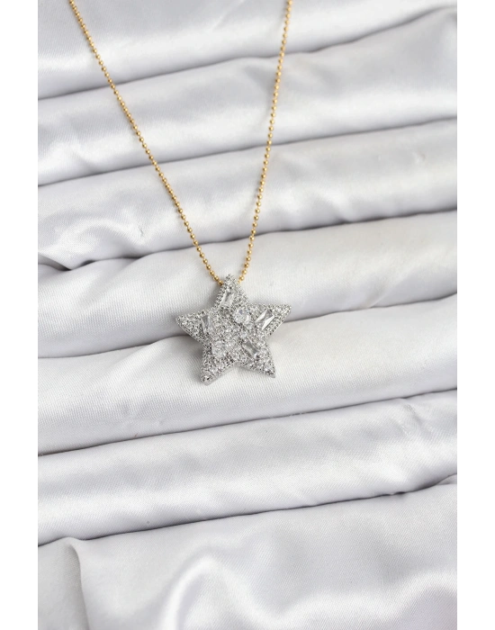 MuI MuI 316L Çelik Zincir Gold Renk Zincirli Gümüş Yıldız Model Kadın Kolye