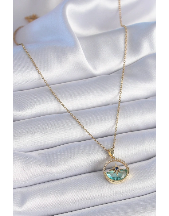 MuI MuI 316L Çelik Zincir Gold Renk Zirkon Taşlı Deniz Görünüm Kutup Yıldız Model Kadın Kolye